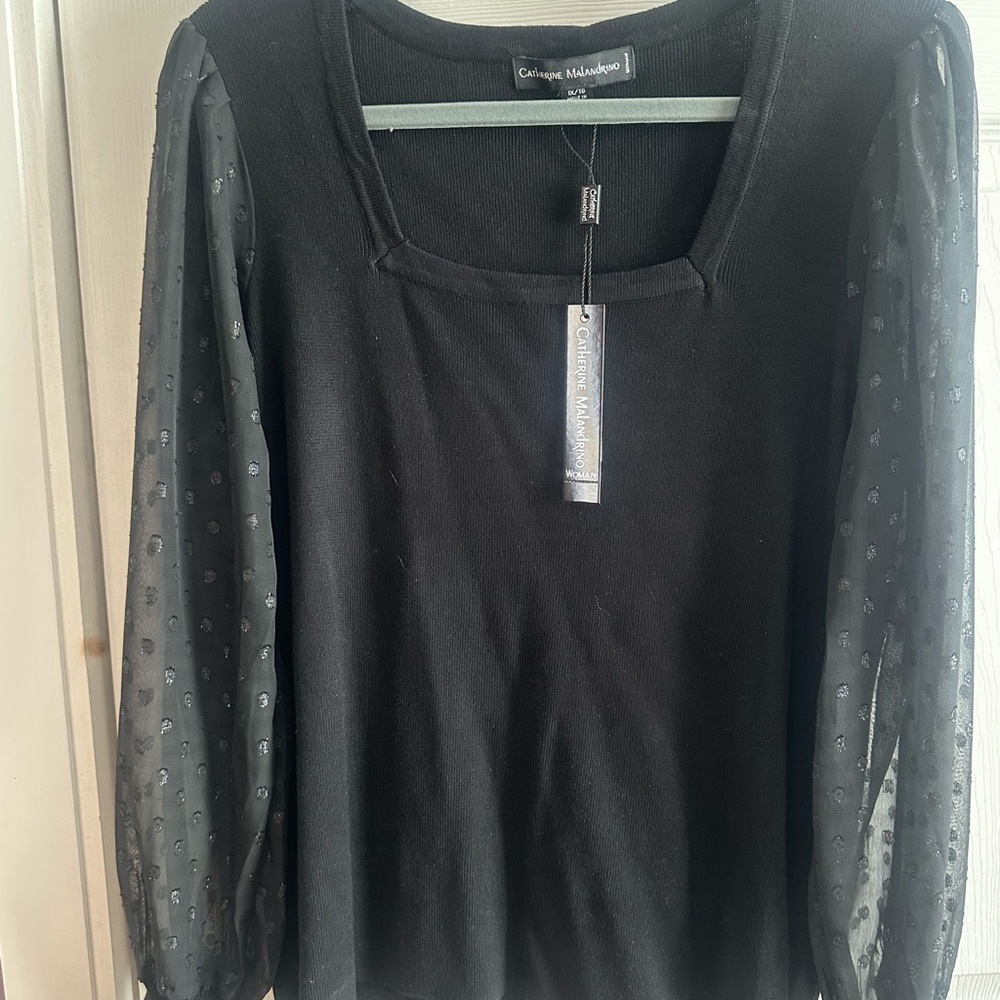Catherine Malandrino Black Blouse with Sheer Sleeves